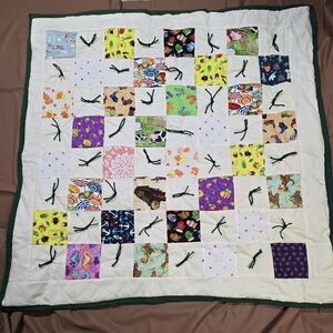 Patchwork Quilt with Green Accents 40 X 40 Inches Handmade
